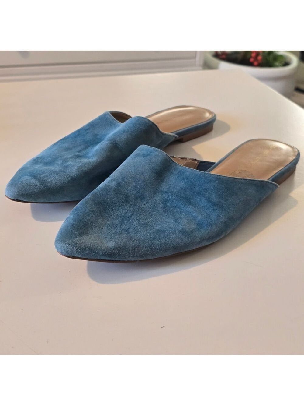 Adrienne Vittadini Blue Fine Suede Leather Mules